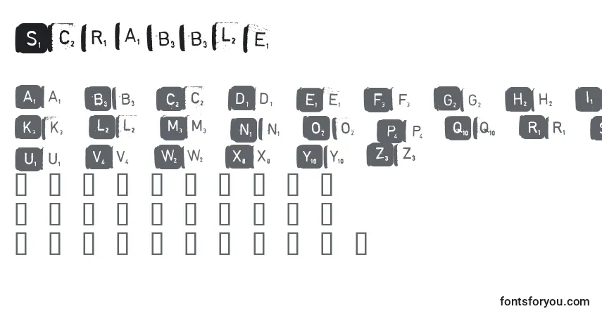 Schriftart Scrabble – Alphabet, Zahlen, spezielle Symbole