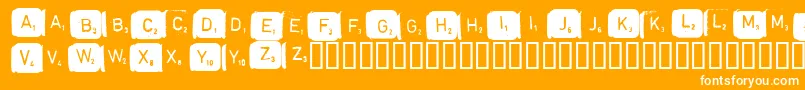 Scrabble-Schriftart – Weiße Schriften auf orangefarbenem Hintergrund