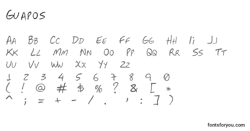 Czcionka Guapos – alfabet, cyfry, specjalne znaki
