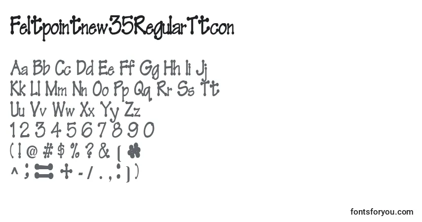 A fonte Feltpointnew35RegularTtcon – alfabeto, números, caracteres especiais