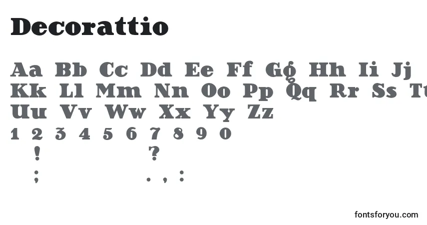 Schriftart Decorattio – Alphabet, Zahlen, spezielle Symbole