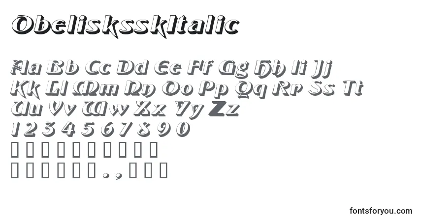 Czcionka ObelisksskItalic – alfabet, cyfry, specjalne znaki