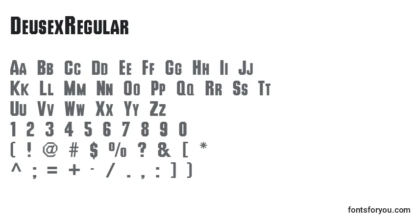 Schriftart DeusexRegular – Alphabet, Zahlen, spezielle Symbole
