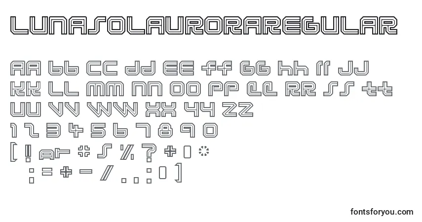 Czcionka LunasolauroraRegular – alfabet, cyfry, specjalne znaki