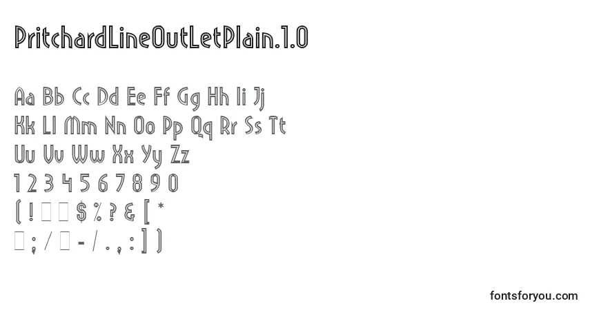 Czcionka PritchardLineOutLetPlain.1.0 – alfabet, cyfry, specjalne znaki