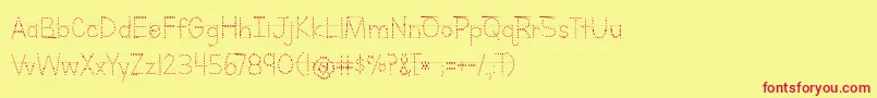 フォントBmdLettersForLearnersLinedDotsHattedJ – 赤い文字の黄色い背景