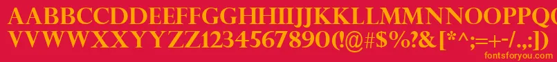 PerpetuaTitlingMtРџРѕР»СѓР¶РёСЂРЅС‹Р№-Schriftart – Orangefarbene Schriften auf rotem Hintergrund