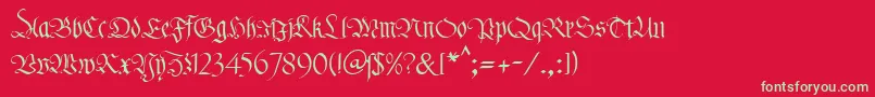 フォントKlFraktur1Db – 赤い背景に緑の文字