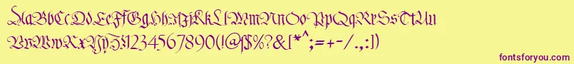 Fonte KlFraktur1Db – fontes roxas em um fundo amarelo