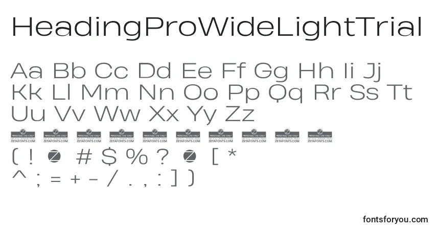 Czcionka HeadingProWideLightTrial – alfabet, cyfry, specjalne znaki