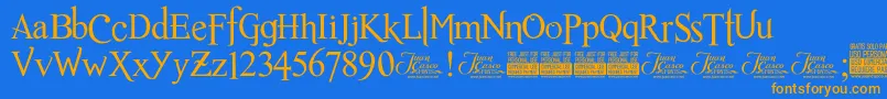 Fonte RomanceFatalSerifJcFonts – fontes laranjas em um fundo azul