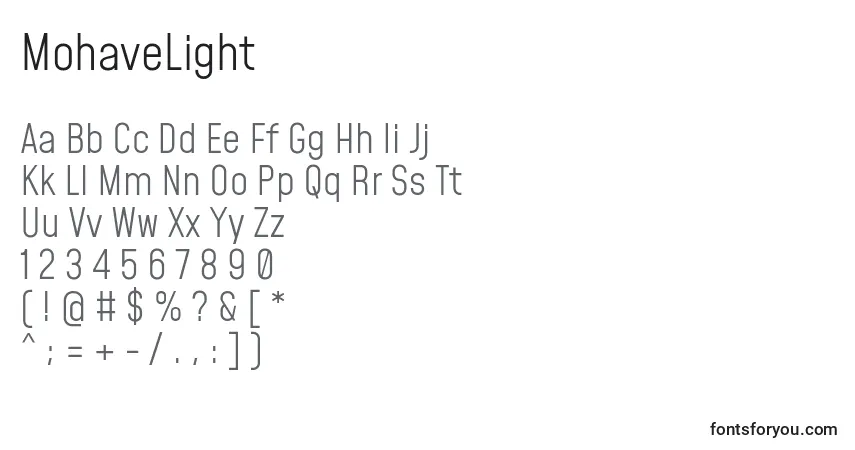 Czcionka MohaveLight – alfabet, cyfry, specjalne znaki