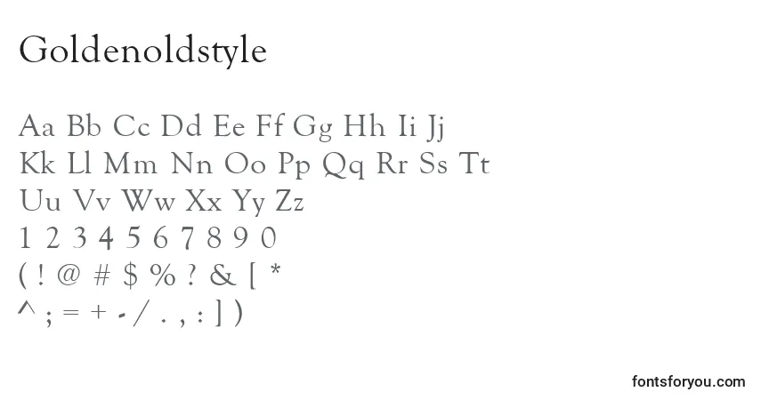 A fonte Goldenoldstyle – alfabeto, números, caracteres especiais