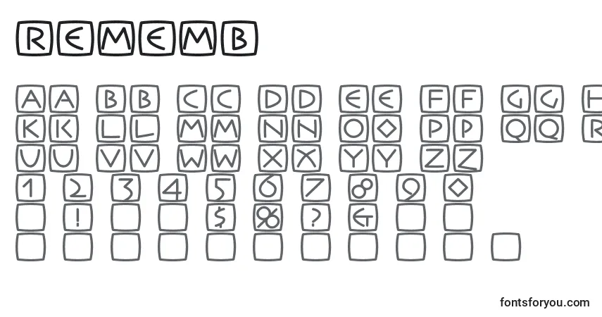 Schriftart Rememb – Alphabet, Zahlen, spezielle Symbole