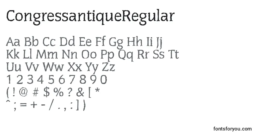 characters of congressantiqueregular font, letter of congressantiqueregular font, alphabet of  congressantiqueregular font