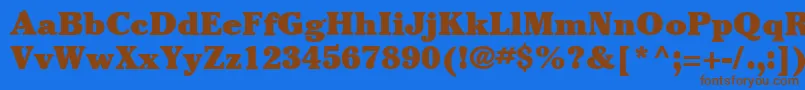 フォントItcCheltenhamLtUltra – 茶色の文字が青い背景にあります。