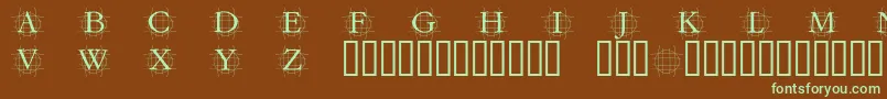 フォントGrafroundishMedium – 緑色の文字が茶色の背景にあります。