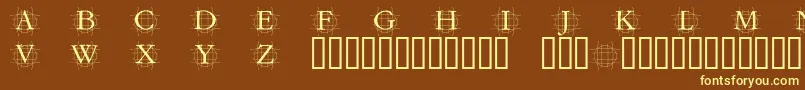 GrafroundishMedium-fontti – keltaiset fontit ruskealla taustalla