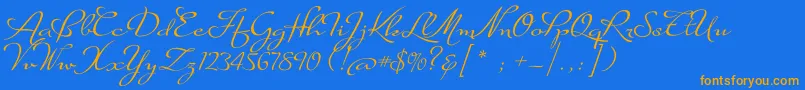 SuaveScriptAlt-Schriftart – Orangefarbene Schriften auf blauem Hintergrund
