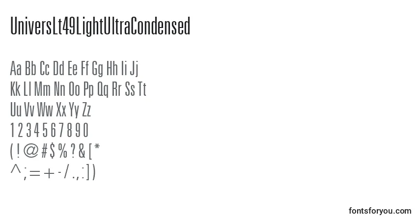 Шрифт UniversLt49LightUltraCondensed – алфавит, цифры, специальные символы