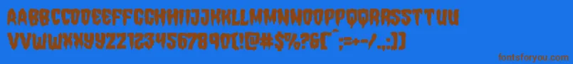 フォントHemogoblinmangle – 茶色の文字が青い背景にあります。