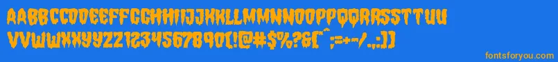 フォントHemogoblinmangle – オレンジ色の文字が青い背景にあります。