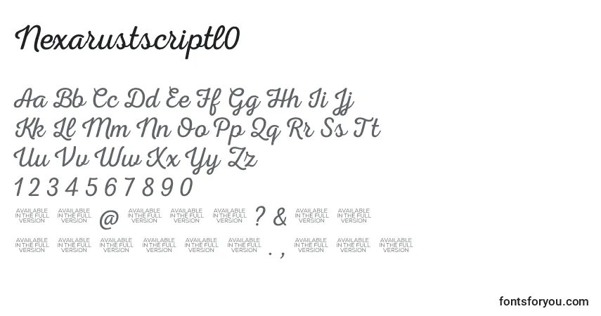 Schriftart Nexarustscriptl0 – Alphabet, Zahlen, spezielle Symbole