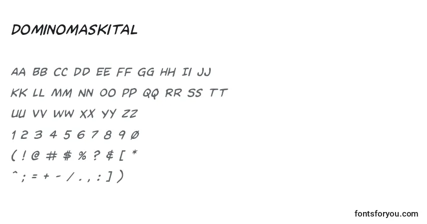 Schriftart Dominomaskital – Alphabet, Zahlen, spezielle Symbole