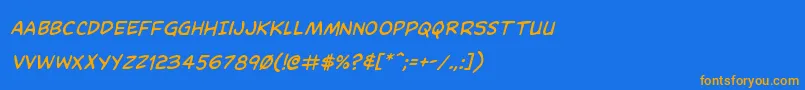 フォントDominomaskital – オレンジ色の文字が青い背景にあります。