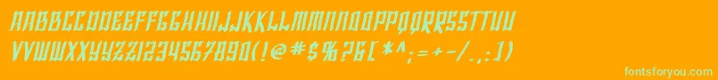 SfShaiFontaiBoldOblique-Schriftart – Grüne Schriften auf orangefarbenem Hintergrund