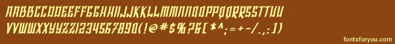 SfShaiFontaiBoldOblique-fontti – keltaiset fontit ruskealla taustalla