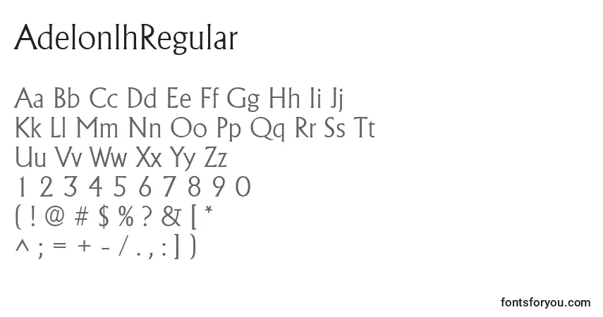 A fonte AdelonlhRegular – alfabeto, números, caracteres especiais