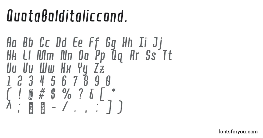 Czcionka QuotaBolditaliccond. – alfabet, cyfry, specjalne znaki