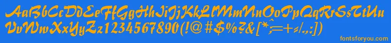 フォントImpactdbNormal – オレンジ色の文字が青い背景にあります。