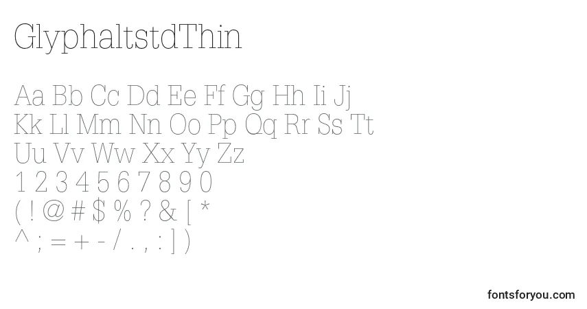 Czcionka GlyphaltstdThin – alfabet, cyfry, specjalne znaki