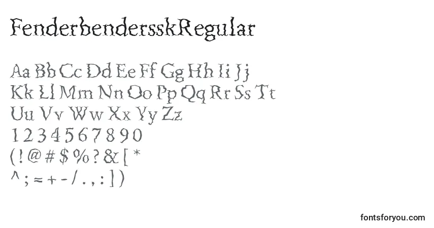 A fonte FenderbendersskRegular – alfabeto, números, caracteres especiais