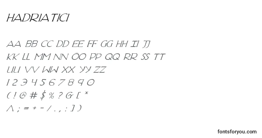 Czcionka Hadriatici – alfabet, cyfry, specjalne znaki