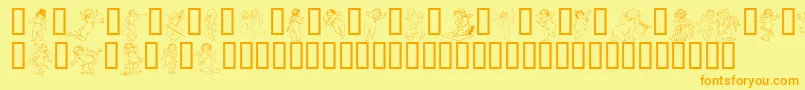 フォントGabra – オレンジの文字が黄色の背景にあります。