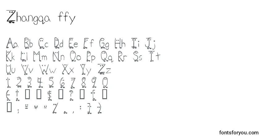 A fonte Zhangqa ffy – alfabeto, números, caracteres especiais