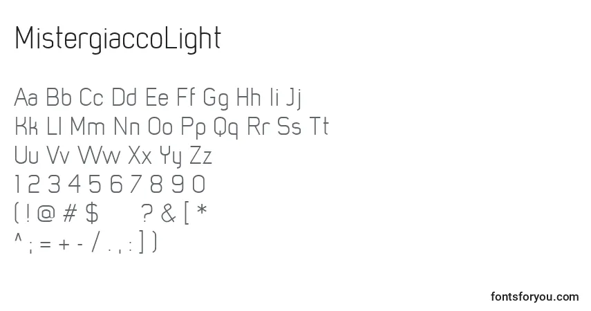 MistergiaccoLightフォント–アルファベット、数字、特殊文字