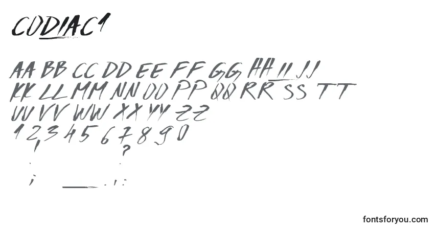A fonte Codiac1 – alfabeto, números, caracteres especiais