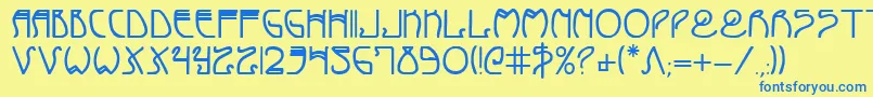 フォントCoyoteDecoBold – 青い文字が黄色の背景にあります。