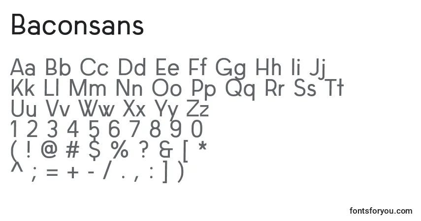 A fonte Baconsans – alfabeto, números, caracteres especiais
