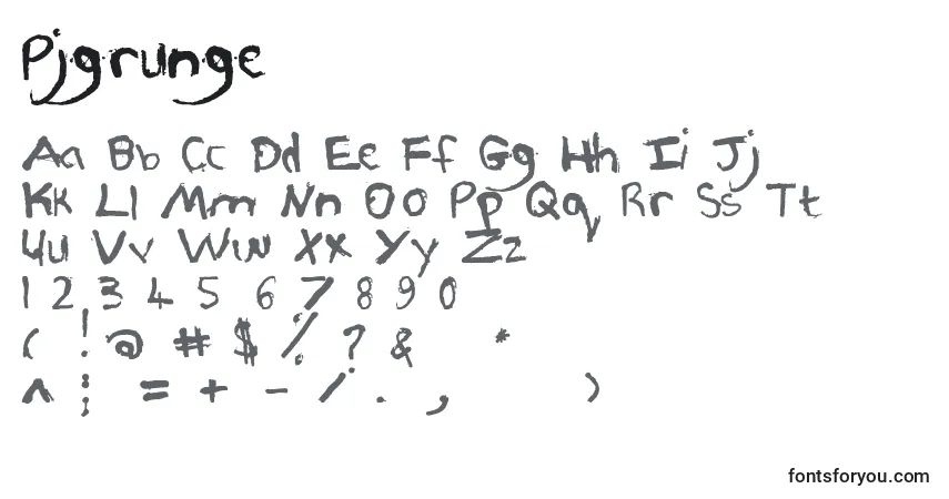 Schriftart Pjgrunge – Alphabet, Zahlen, spezielle Symbole