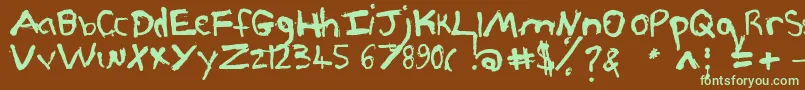 フォントPjgrunge – 緑色の文字が茶色の背景にあります。