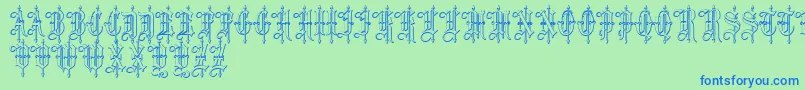 LeothricBeveled Font – Blue Fonts on Green Background