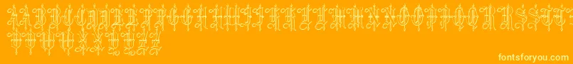 LeothricBeveled-Schriftart – Gelbe Schriften auf orangefarbenem Hintergrund