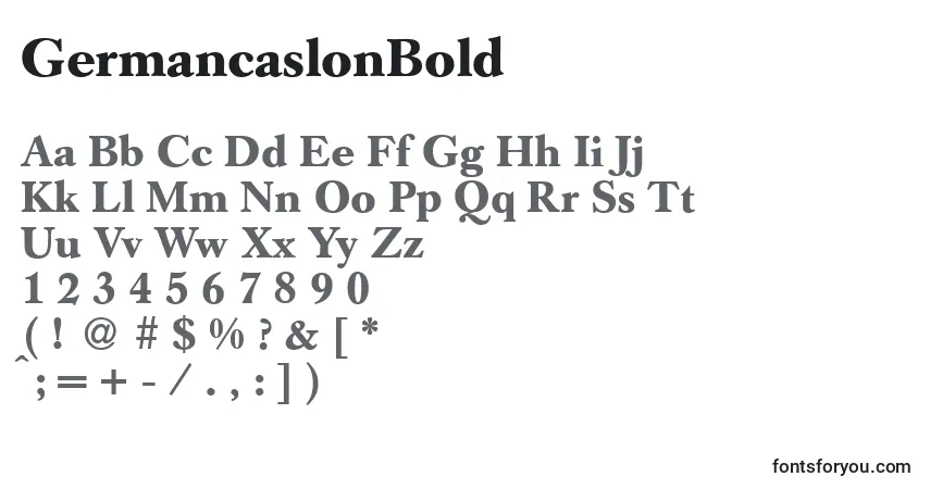 Czcionka GermancaslonBold – alfabet, cyfry, specjalne znaki