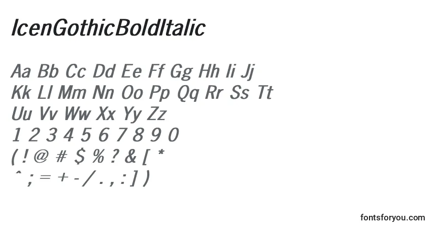 Schriftart IcenGothicBoldItalic – Alphabet, Zahlen, spezielle Symbole