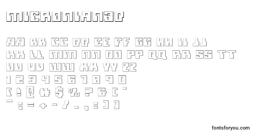 A fonte Micronian3D – alfabeto, números, caracteres especiais